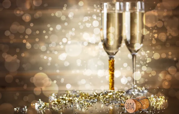 Picture holiday, new year, glasses, figures, tube, champagne, bokeh, sequins, 2014