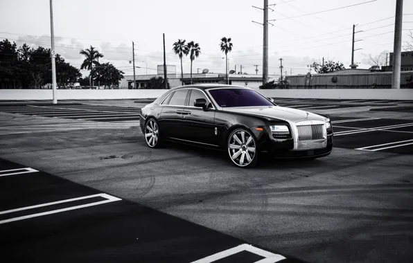 Picture black, lights, Rolls Royce, Ghost, drives, black, rolls Royce