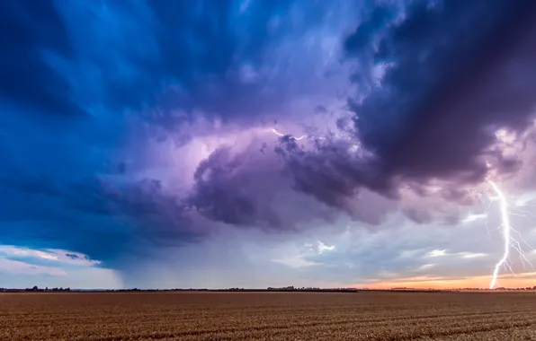 Picture the storm, field, landscape, clouds, lightning