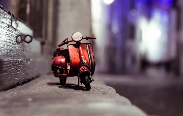 Picture macro, night, street, model, toy, moped, border, shooting, toy, photo, photographer, miniature, scooter, model, Vespa, …