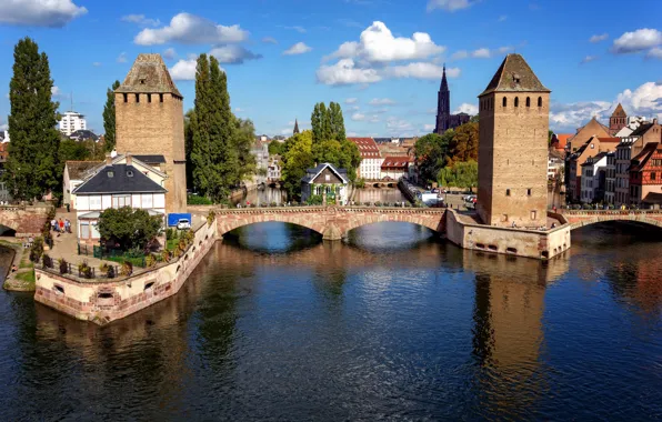 Picture the sky, bridge, river, France, home, channel, Strasbourg