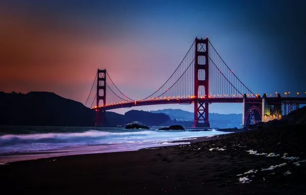 Picture City, Nature, Sky, Bridge, Water, Sunset, San Francisco, Golden, Sand, Ocean, Scenic, Gate, Baker