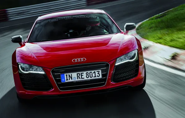 Picture Audi, Red, Audi, Logo, The hood, Lights, sports car, The front, R 8