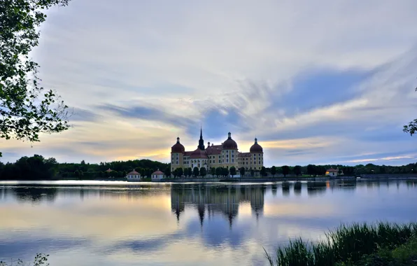 Picture the sky, trees, lake, castle, the evening, Germany, Moritzburg