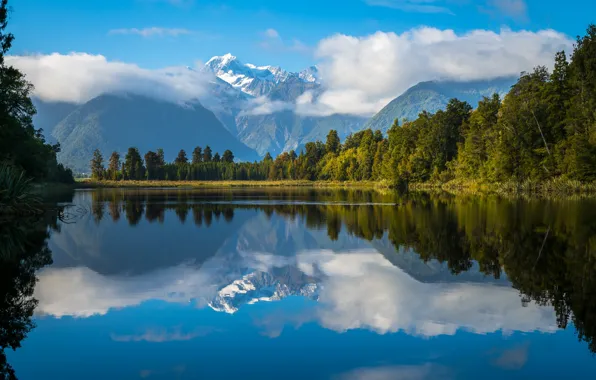 Picture forest, the sky, clouds, mountains, lake, New Zealand