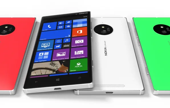Picture Concept, Red, Green, White, Tesla, Nokia, Lumia, Smartphone, 830, Front Side, Windows Phone 8.1