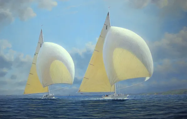 Picture sea, the wind, picture, sails, sailboats, Tim Thompson, Rainbow and Ranger