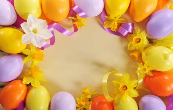 Picture flowers, eggs, Easter, tape, flowers, daffodils, spring, Easter, eggs