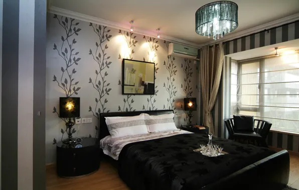 Picture design, style, lamp, bed, interior, picture, chair, chandelier, bedroom