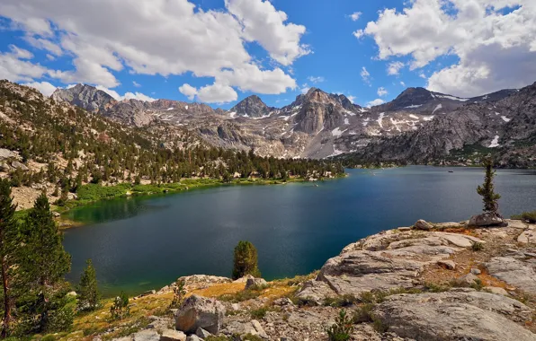 Picture trees, mountains, lake, rocks, USA, Bank, Sierra Nevada, Kings Canyon National Park, national Park kings …