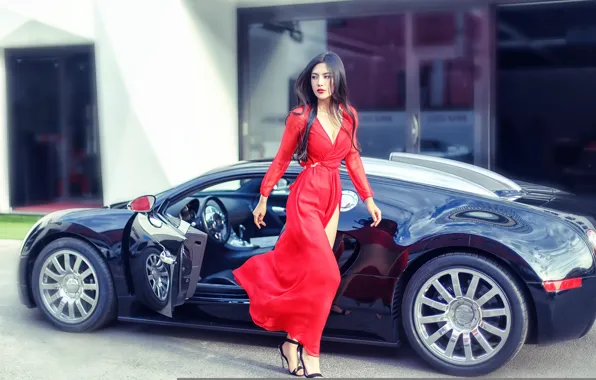 Wallpaper girl, Bugatti, car, in red, gait images for desktop, section