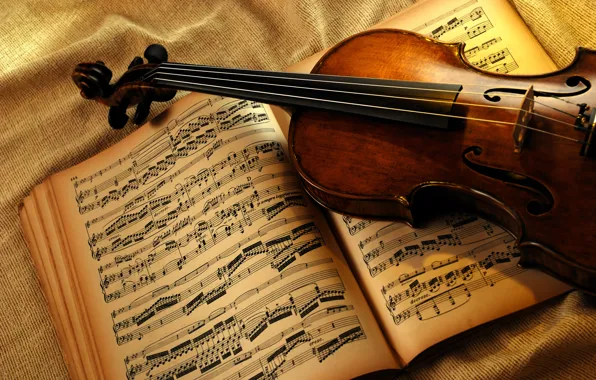 Picture notes, violin, book