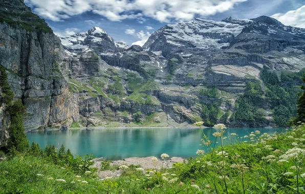 Picture mountains, lake, Switzerland, Switzerland, Bernese Alps, The Bernese Alps, lake Asinense, Oeschinen Lake, The Bernese …