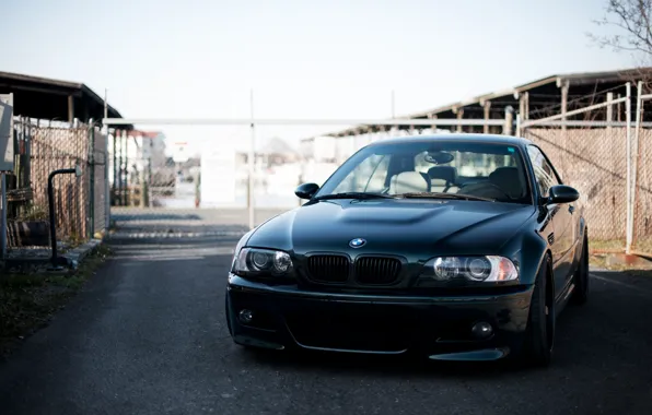 Picture the sky, black, bmw, BMW, the fence, black, the front, e46