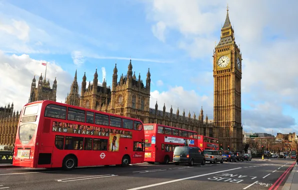 Picture city, street, London, bus, street, London, England, Big Ben, bus, Westminster Abbey