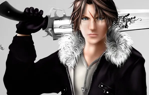 Picture weapons, art, jacket, pendant, guy, chain, Final Fantasy, revolver, scar, Squall Leonhart, VIII