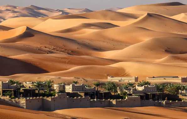 Picture sand, the dunes, the city, desert, home, oasis