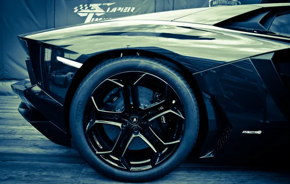 Picture Lamborghini, wheel, disk, black, Aventador, lp700-4, Lamborghini, emendator, side