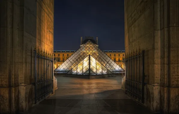 Picture night, France, Paris, The Louvre, paris, night, france, louvre, pyramid, museum