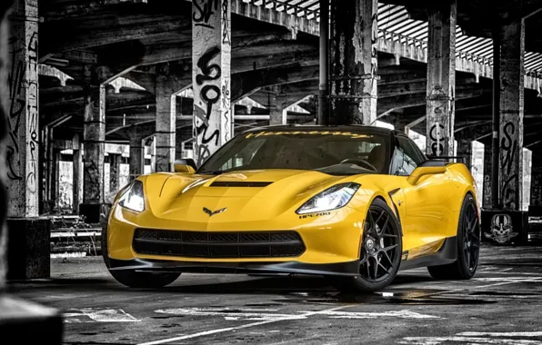 Picture yellow, background, tuning, Corvette, Chevrolet, Chevrolet, tuning, the front, Stingray, Corvette, HPE700, Ruffer Performance