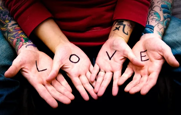 Picture girl, love, letters, hands, tattoo, guy