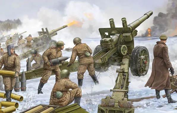 Picture figure, soldiers, The great Patriotic war, Howitzer, The Red Army
