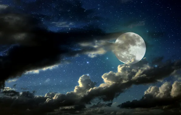 Picture stars, clouds, night, the moon, moon, night, clouds, stars, moonlight