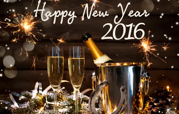 Picture bottle, New Year, glasses, golden, champagne, New Year, Happy, champagne, 2016