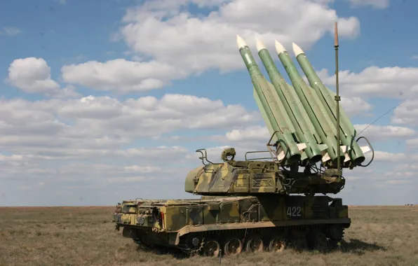 Picture field, the sky, clouds, installation, self-propelled, complex, Buk-M2, anti-aircraft missile