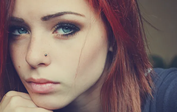 Picture girl, face, makeup, piercing, red