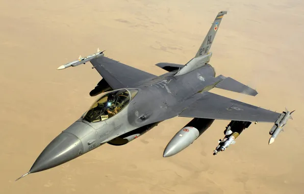 Picture the sky, desert, Fighting, F-16, Falcon