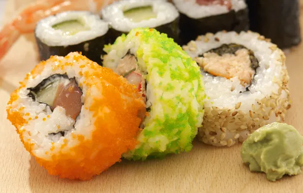Picture food, fish, figure, food, 1920x1200, sushi, sushi, sesame, fish, rice, wasabi, sesame, wasabi