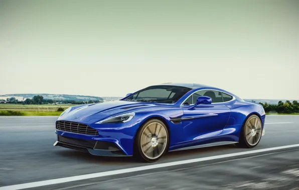 Picture Aston Martin, Blue, Speed, Road, 2013, Vanquish, Sport Car, by Laffonte