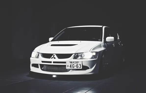 Picture White, Mitsubishi, Lancer, Japan, Car, White, Shadow, Lancer, Mitsubishi, Evolution 9