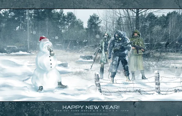 Picture forest, snow, weapons, new year, snowman, Stalker, Stalker, area
