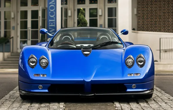 Picture blue, background, Roadster, supercar, Pagani, Zonda, the front, Pagani, Probe, 7.3, C12