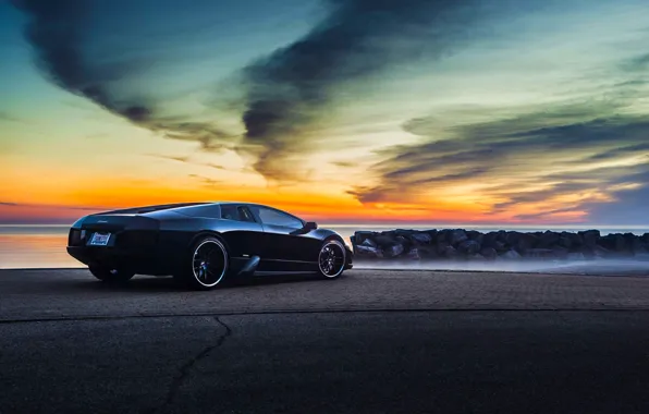 Picture Lamborghini, Black, Murcielago, Forged, V12, Sunrise, Rear, LP640-4