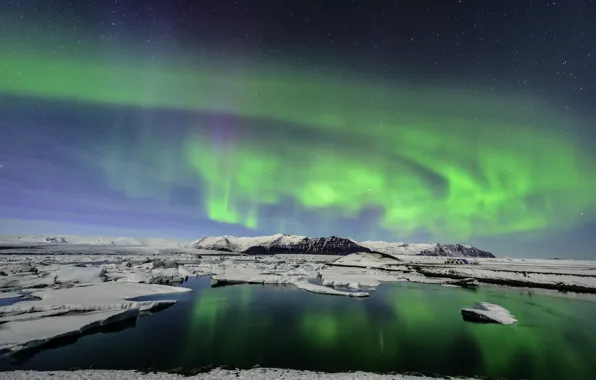 Picture mountains, Northern lights, ice, ice, Iceland, Iceland, Glacial Lagoon