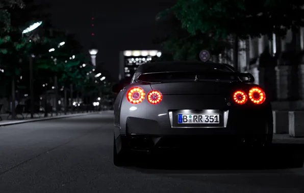 Picture night, city, the city, lights, nissan, cars, auto, Nissan, gt-r, GT-R