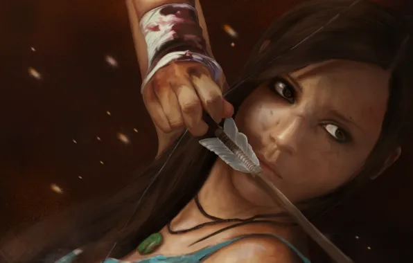 Picture girl, blood, bow, art, arrow, bandages, wound, Lara Croft, Tomb Raider Reborn