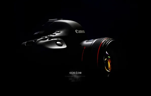 Picture the camera, lens, black background, Canon, canon EF 50mm F1