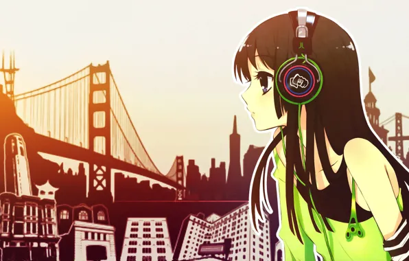 Picture the city, Girl, headphones, M & e