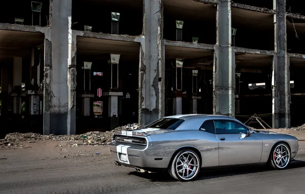 Picture Auto, Tuning, Dodge, Grey, The building, Dodge, SRT8, Challenger, ADV1, Side view, Muscle