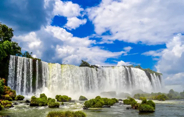 Picture the sky, clouds, waterfall, Brazil, Brazil, The Iguaçu Falls, bumps, Iguazu Falls