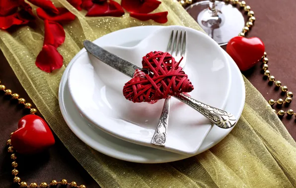 Picture love, romance, heart, petals, plate, love, heart, romantic, Valentine's Day, serving