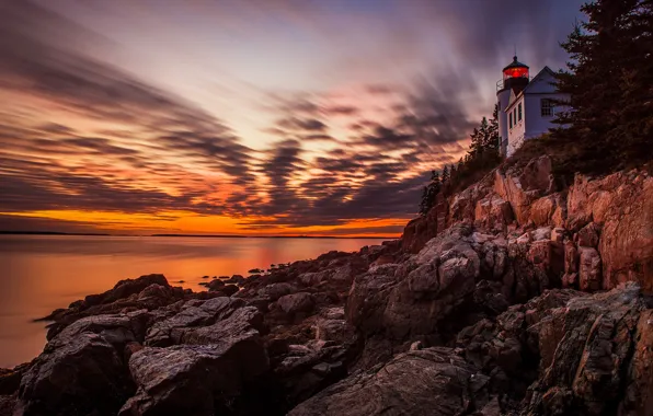 Picture Sunset, lighthouse, Acadia National Park
