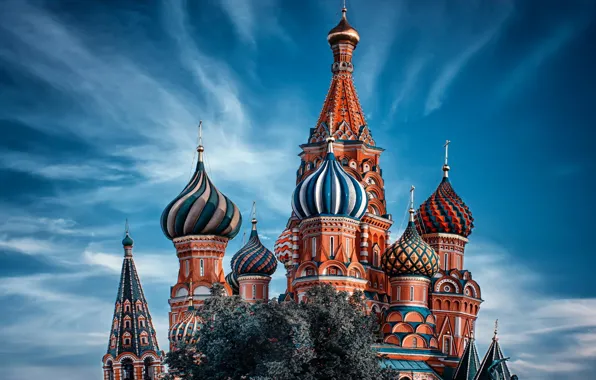 Picture the sky, clouds, Moscow, temple, St. Basil's Cathedral, Russia, Moscow, dome, MSK