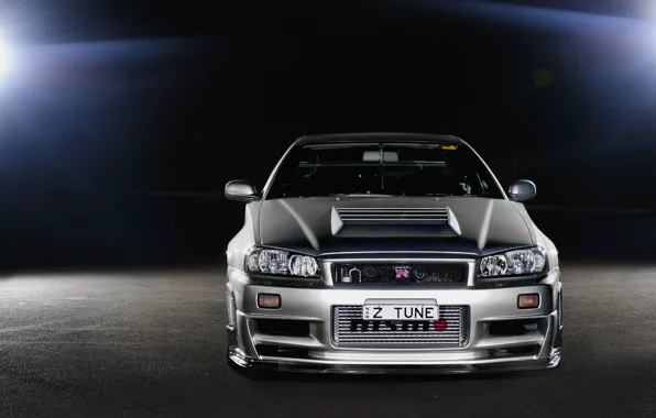 Picture glare, silver, Nissan, GT-R, Nissan, Skyline, front, R34, skyline, silvery