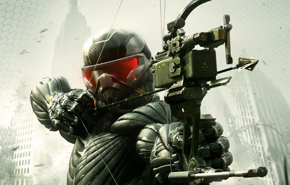 Picture trees, weapons, home, New York, bow, soldiers, devastation, arrow, leaves, nanosuit, Crytek, Crysis 3