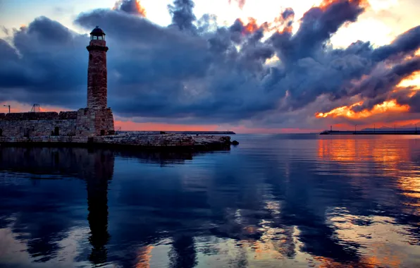 Picture the sky, clouds, sunset, reflection, lighthouse